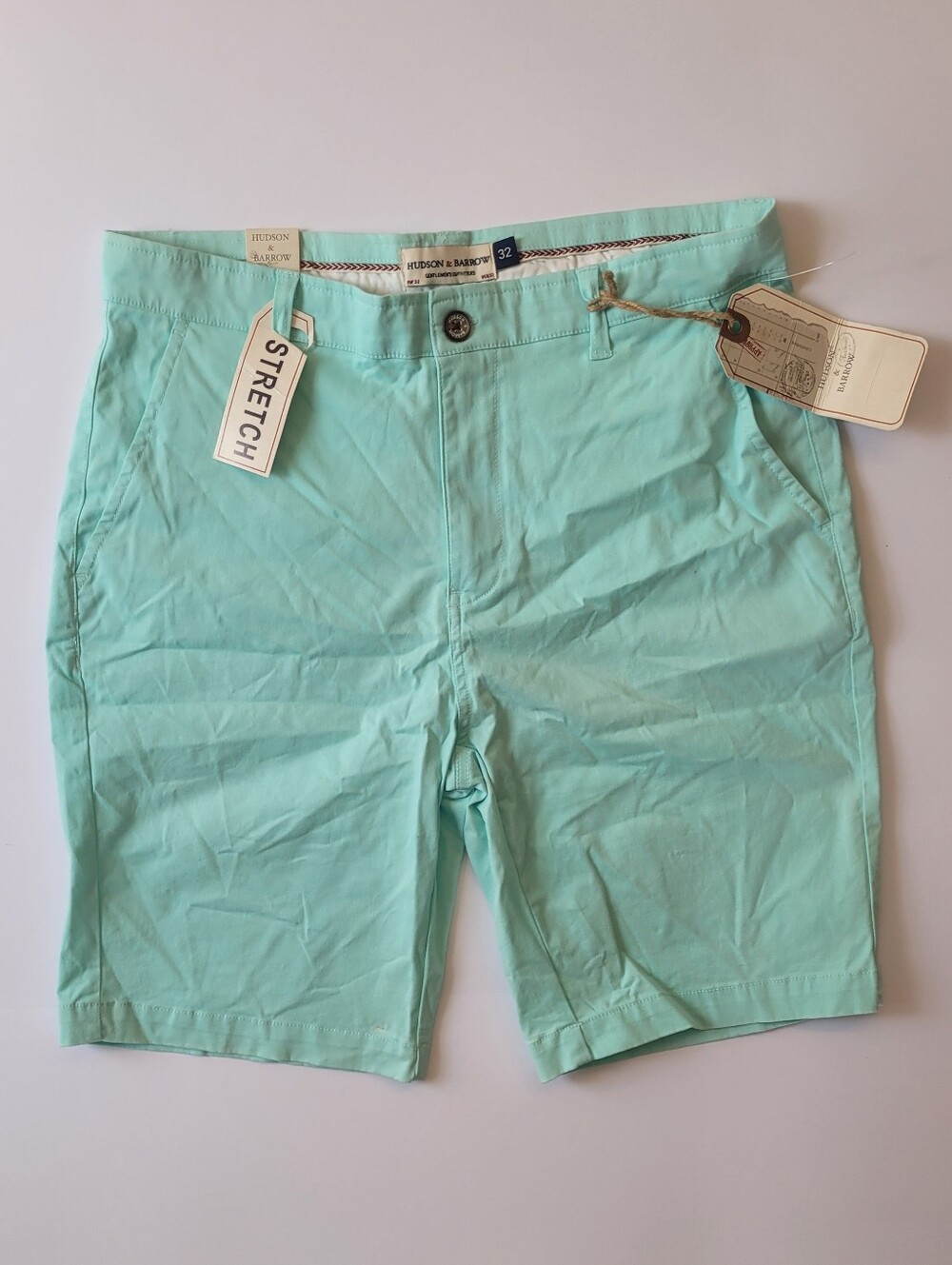 Hudson & Barrow Fair Aqua Stretch Chino Shorts NWT Size 32